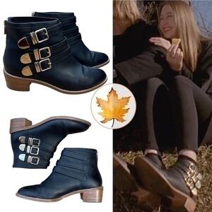 Loeffler Randall • Fenton Buckle Leather Ankle Booties Boots 7.5 ASO Zoe Benson